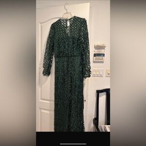 Monique Lhuillier Forest Green Long Sleeve Dress
